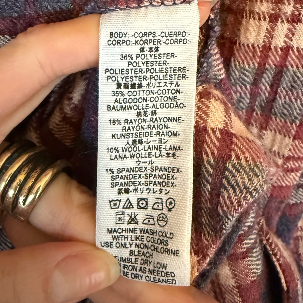 Free People Northern Bound Plaid blouse long sleeve flannel top sz large - Picture 12 of 12